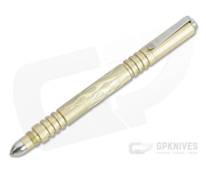 Hinderer Knives Investigator Pen Flames Bead Blast Brass 0870 1 Hinderer Knives Investigator Pen Flames Bead Blast Brass 0870